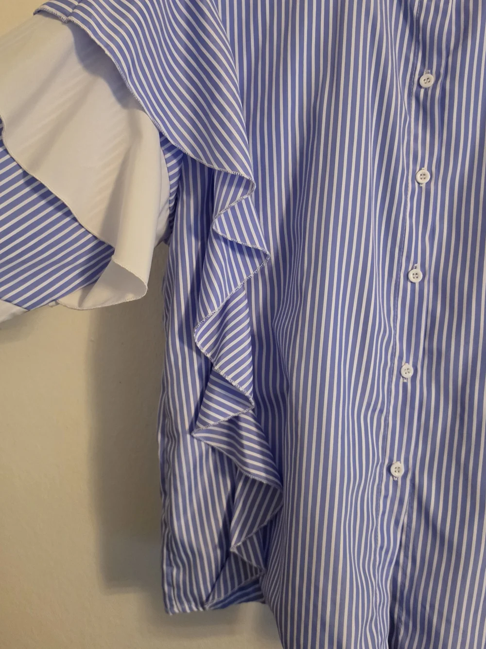 Striped Blue Ruffle Button-Down Blouse - Picture 7 of 8